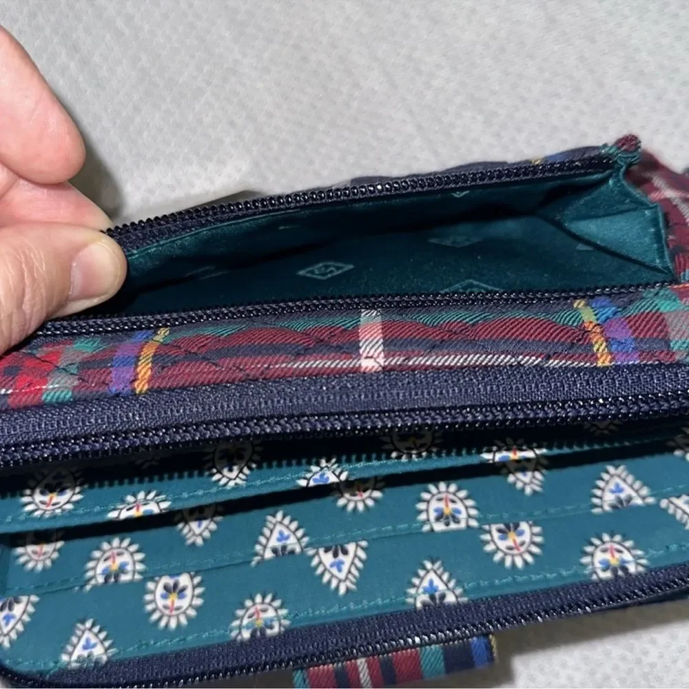 Vera Bradley Tartan Plaid Navy Green Red Turn Lock RFID Large Wallet - Picture 10 of 11